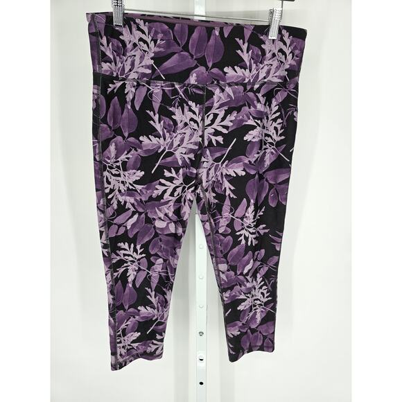 Marika Sport womens Sz XL Cropped Athletic Leggings Purple Leaf Print - Picture 1 of 4